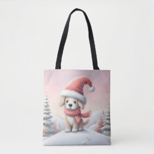 Niedlicher Weihnachtswelpen in der Weihnachtsmannm Tasche