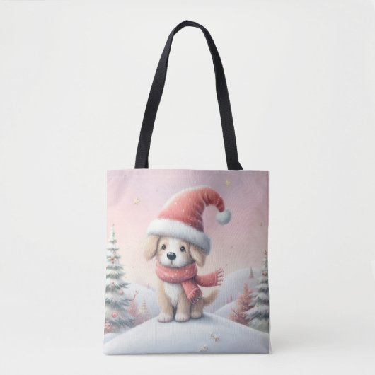 Niedlicher Weihnachtswelpen in der Weihnachtsmannm Tasche (Vorderseite)