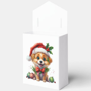 Niedlicher Weihnachtswelpen mit Weihnachtsmannmütz Geschenkschachtel