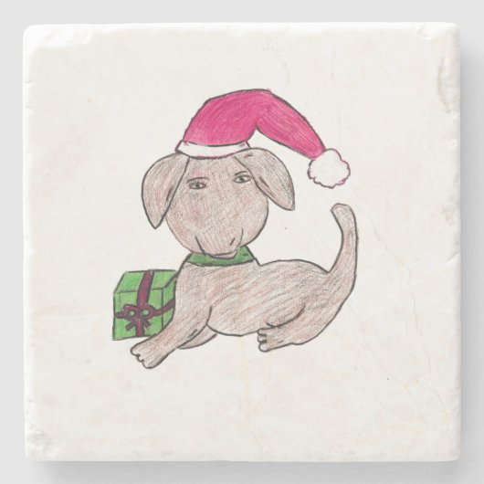 Niedlicher Weihnachtswelpen Steinuntersetzer (Vorderseite)