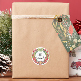 Niedlicher Weihnachtswreath Red Berries Runder Aufkleber