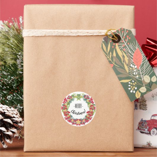Niedlicher Weihnachtswreath Red Berries Runder Aufkleber (Feiertag)