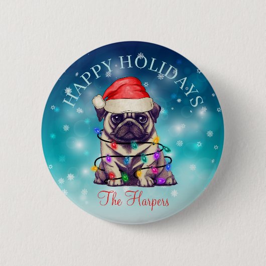 Niedlicher Weihnachtswunsch Happy Holidays Hunde H Button (Vorderseite)