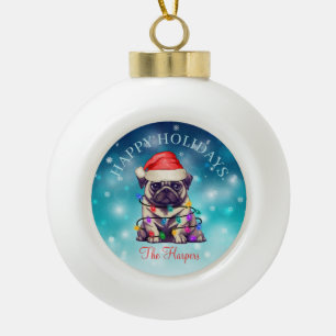 Niedlicher Weihnachtswunsch Happy Holidays Hunde H Keramik Kugel-Ornament