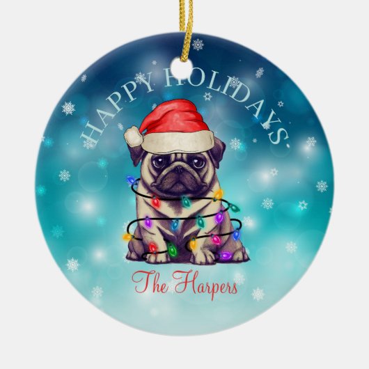 Niedlicher Weihnachtswunsch Happy Holidays Hunde H Keramik Ornament (Vorne)