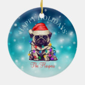Niedlicher Weihnachtswunsch Happy Holidays Hunde H Keramik Ornament (Hinten)