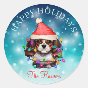 Niedlicher Weihnachtswunsch Happy Holidays Hunde H Runder Aufkleber