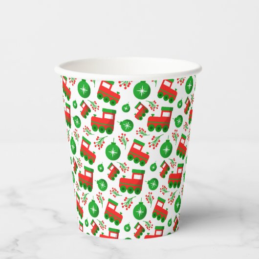 Niedlicher Weihnachtszug Berries Ornament Muster Pappbecher (Vorderseite)