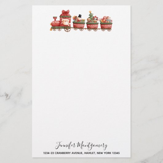 Niedlicher Weihnachtszug mit Spielzeug Briefpapier (Vorderseite)