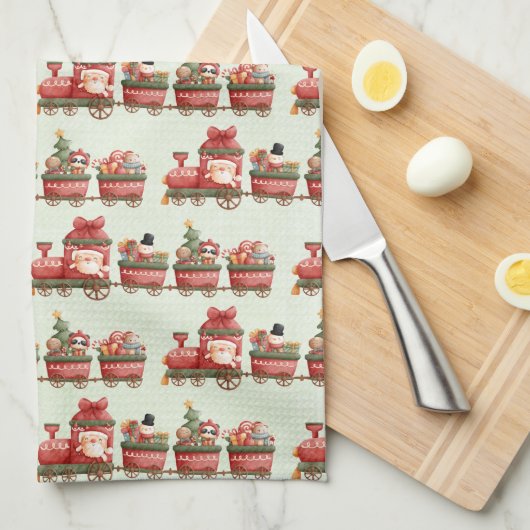 Niedlicher Weihnachtszug mit Spielzeug Geschirrtuch (Viertel Falte)