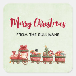 Niedlicher Weihnachtszug mit Spielzeug Xmas Quadratischer Aufkleber