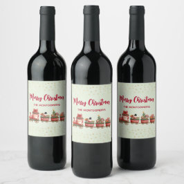 Niedlicher Weihnachtszug mit Spielzeug Xmas Weinetikett