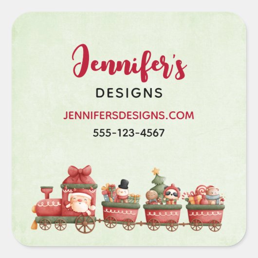 Niedlicher Weihnachtszug mit Spielzeuggeschäft Quadratischer Aufkleber (Vorderseite)