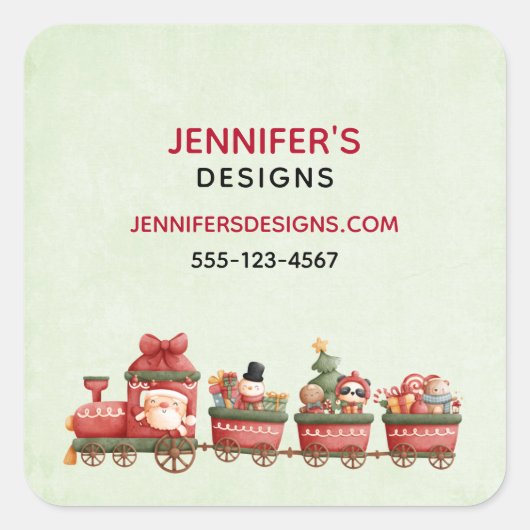 Niedlicher Weihnachtszug mit Spielzeuggeschäft Quadratischer Aufkleber (Vorderseite)