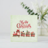 Niedlicher Weihnachtszug mit Toys Xmas Card Karte (Stehend Vorderseite)