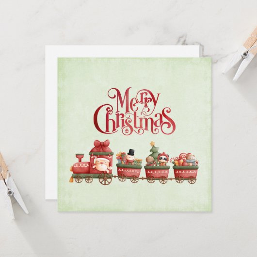 Niedlicher Weihnachtszug mit Toys Xmas Card Karte (Vorderseite/Rückseite Beispiel)