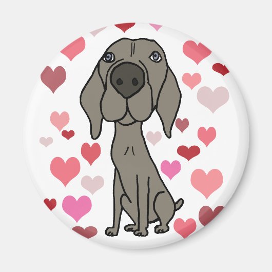 Niedlicher Weimaraner Hund und Herz-Muster Kunst Magnet (Vorne)