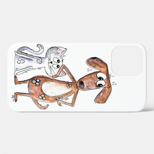 Niedlicher, weißbrauner Hund und graue Katze Case-Mate iPhone Hülle (Rückseite (Horizontal))