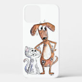 Niedlicher, weißbrauner Hund und graue Katze Case-Mate iPhone Hülle (Rückseite)