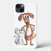 Niedlicher, weißbrauner Hund und graue Katze Case-Mate iPhone Hülle (Rückseite)