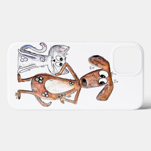 Niedlicher, weißbrauner Hund und graue Katze Case-Mate iPhone Hülle (Rückseite (Horizontal))