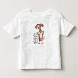 Niedlicher, weißbrauner Hund und graue Katze Kleinkind T-shirt
