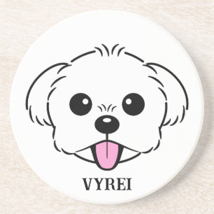 Niedlicher weißer Bichon Frise Hund klebt Zunge he Getränkeuntersetzer
