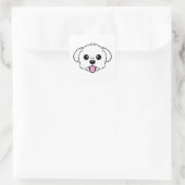 Niedlicher weißer Bichon Frise Hund klebt Zunge he Quadratischer Aufkleber (Tasche)