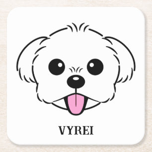 Niedlicher weißer Bichon Frise Hund klebt Zunge he Rechteckiger Pappuntersetzer