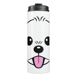 Niedlicher weißer Bichon Frise Hund klebt Zunge he Thermosbecher