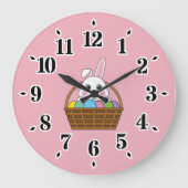 Niedlicher Weißer Bunny farbenfroher Ostern Ei Hun Große Wanduhr (Vorderseite)