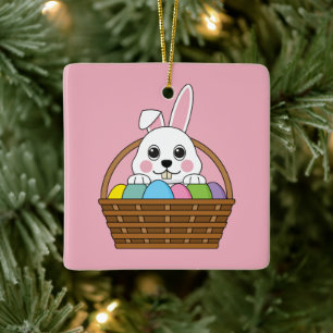 Niedlicher Weißer Bunny farbenfroher Ostern Ei Hun Keramikornament