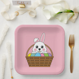 Niedlicher Weißer Bunny farbenfroher Ostern Ei Hun Pappteller
