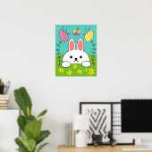 Niedlicher weißer Cartoon Bunny Rabbit Poster (Heimbüro)