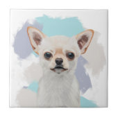 Niedlicher weißer Chihuahua-Hund Abstrakter blauer Fliese (Vorderseite)