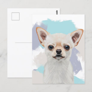 Niedlicher weißer Chihuahua-Hund Abstrakter blauer Postkarte