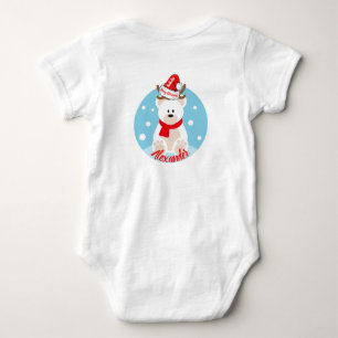 Niedlicher Weißer Eisbär Rote Weihnachtsmannmütze  Baby Strampler