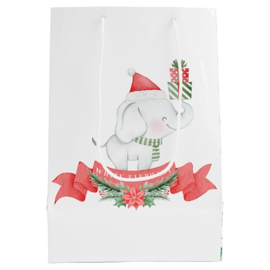 Niedlicher weißer Elefant | Weihnachten Mittlere Geschenktüte (Rückseite)