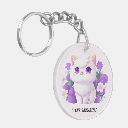 Niedlicher weißer Fluffy Perserkatze mit Morgengla Schlüsselanhänger (Vorderseite links)