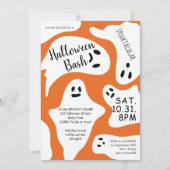 Niedlicher, weißer Geisterorange, lila Halloween-B Einladung (Vorderseite)