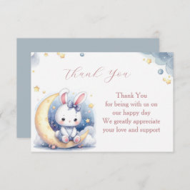 Niedlicher weißer Hase auf dem Mond Dankeskarte