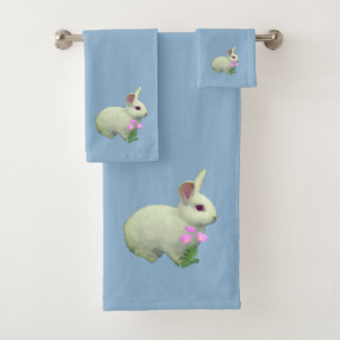 Niedlicher Weißer Hase auf Wunderbarem Hellblau Badhandtuch Set