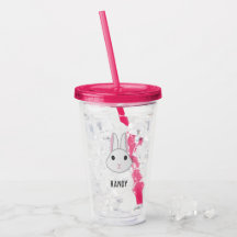 Niedlicher weißer Hase in Rosa