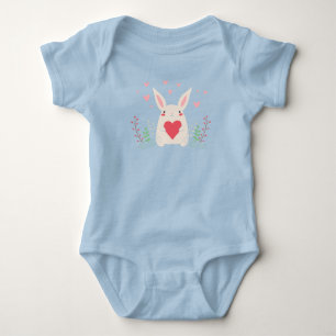 Niedlicher weißer Hase mit Herz Baby Strampler
