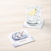 niedlicher weißer Hase und Mond Rechteckiger Pappuntersetzer (Vor Ort)