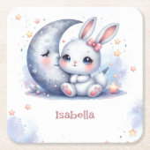 niedlicher weißer Hase und Mond Rechteckiger Pappuntersetzer (Vorderseite)