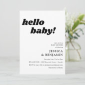 Niedlicher weißer Hintergrund Hallo Baby Dusche Einladung (Stehend Vorderseite)