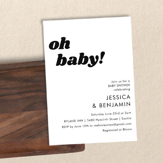 Niedlicher weißer Hintergrund Moderne Oh Babydusch Einladung