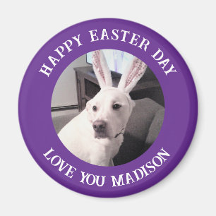 Niedlicher Weißer Hund Ostersonniger Ohren Lila Magnet