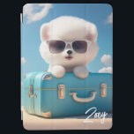 Niedlicher weißer Hund Reisekoffer Personalisierte iPad Air Hülle<br><div class="desc">Niedliche White Dog Travel Suitcase Personalisiert Name iPad Hüllen verfügen über einen niedlichen, weißen Welpenhund, der eine Sonnenbrille auf einem Retro-Koffer trägt, der bereit ist, mit Ihrem personalisierten Namen in der modernen weißen Kalligraphie Schrift Typografie zu reisen. Perfektes Geschenk für sie, Kinder oder Mädchen zum Geburtstag, Freundin zum Valentinstag, Mutter...</div>